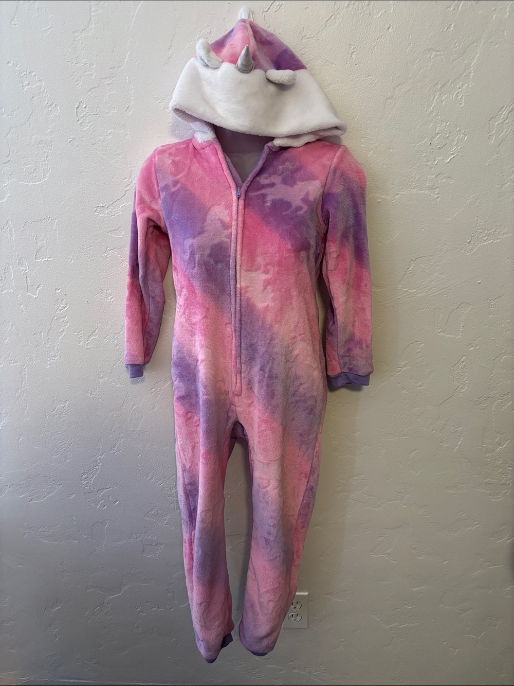 Fleece Tie-Dye Footed One-Piece in Pink & Purple
